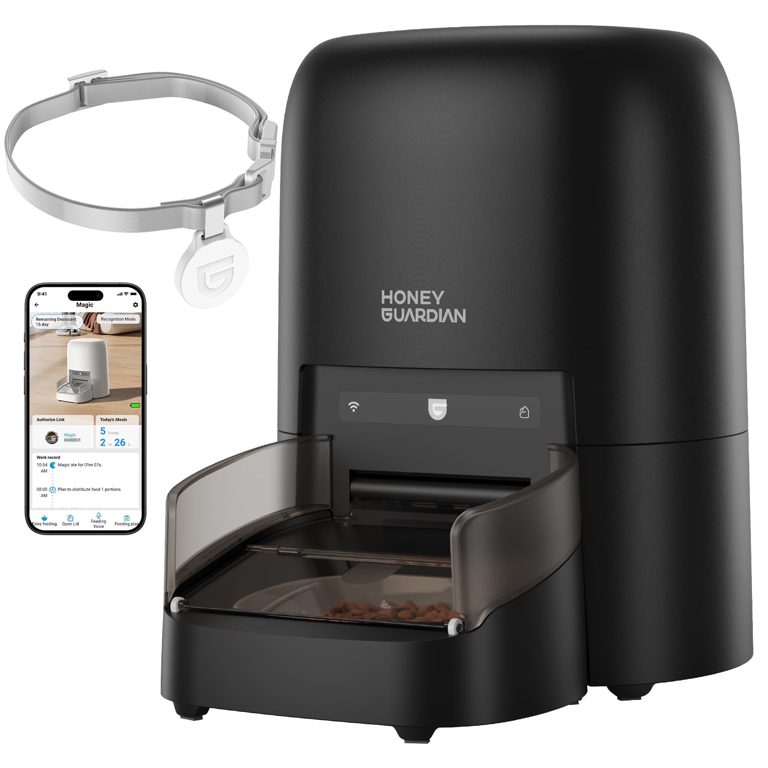 Futterautomat Katze RFID, 5G WiFi Futterspender Katze mit Collar-Tag-Sensor, 4.6L Katzenfutter Automat, Personalisierte Mahlzeiten per Halsband-Tag & Katzenerkennung, 1–10 Mahlzeiten, Keramikschale