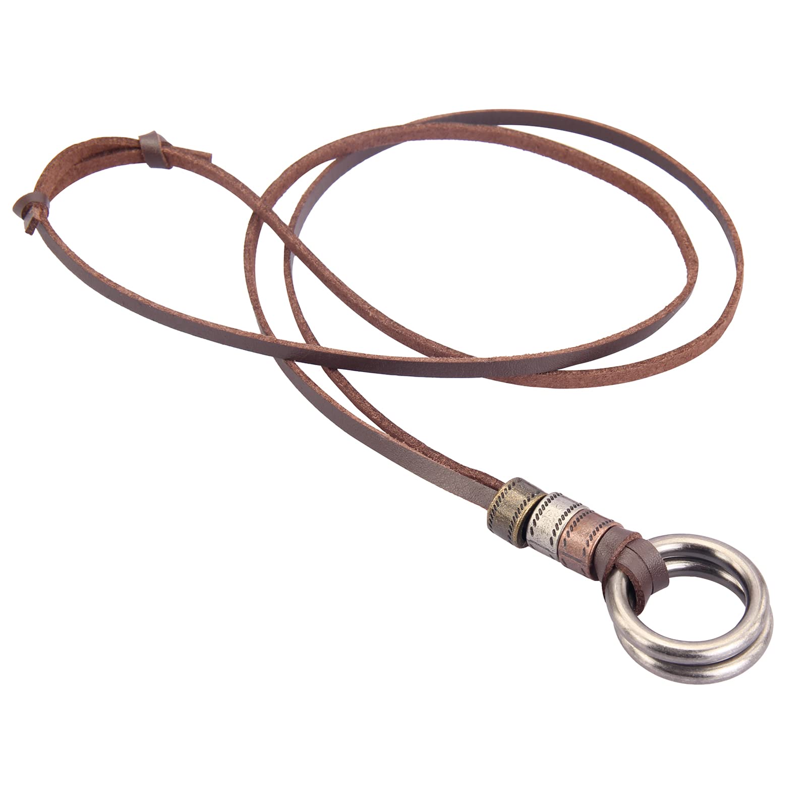 Collar de cordón de cuero, cadena multicapa con dije de madera, joyas vintage, bohemio, collar largo para usar con suéter, para mujeres y hombres, Cuero sintético, No es una piedra 7
