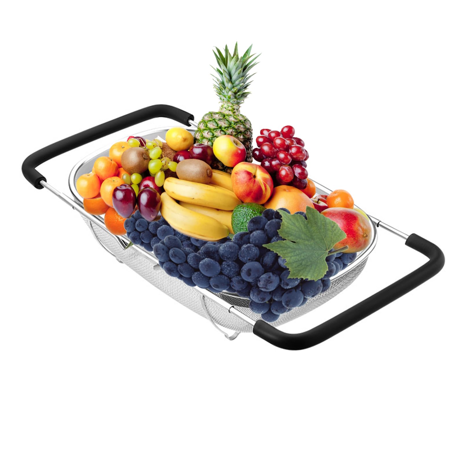 Over the Sink Colander Expandable Stainless Steel Strainer Basket for Kitchen Sink Rinse Veggies and Fruits,Drain Pasta and Small Dishes (Large)