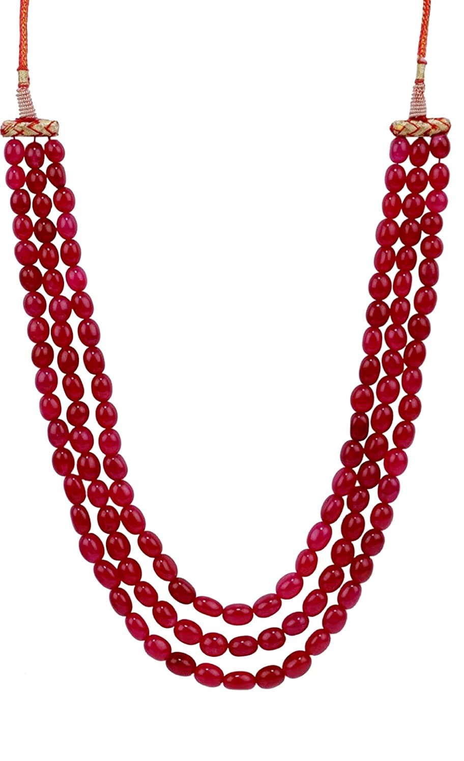 Yash GemsYGR39 Antique 3 Layer Real red maroon Onyx Stone Beads Shell Base Metal Necklace for Women Girl