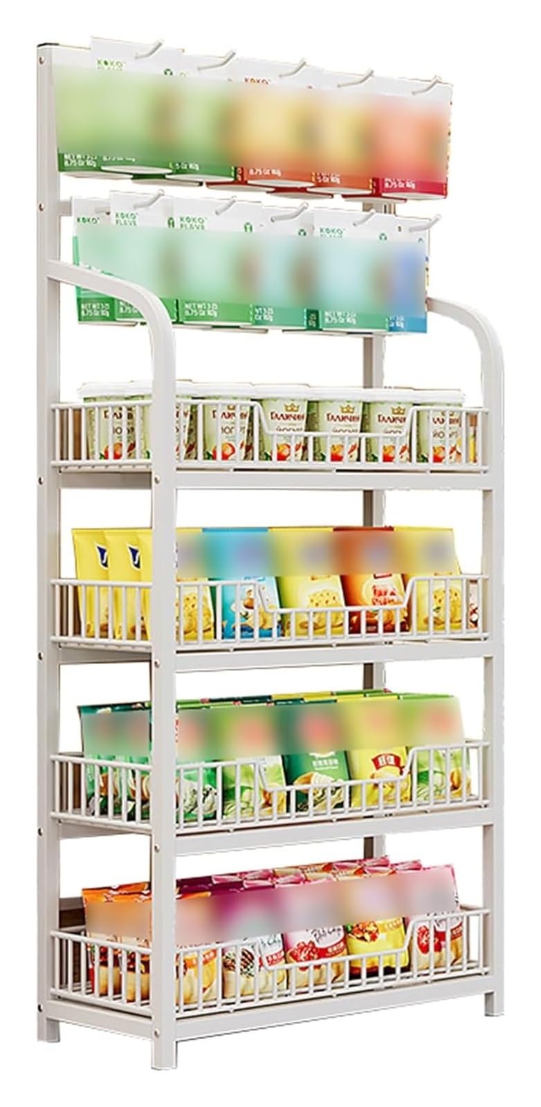 Candy Display Rack,Potato Chip Snack Storage Shelf, 4 Tier /5 Tier Floor-Standing Display Stand,Metal Wire Basket,Retail Basket Shelf,for Store,Bakery,Supermarket,Kitchen (4 Tier White 19.7x10.6in)