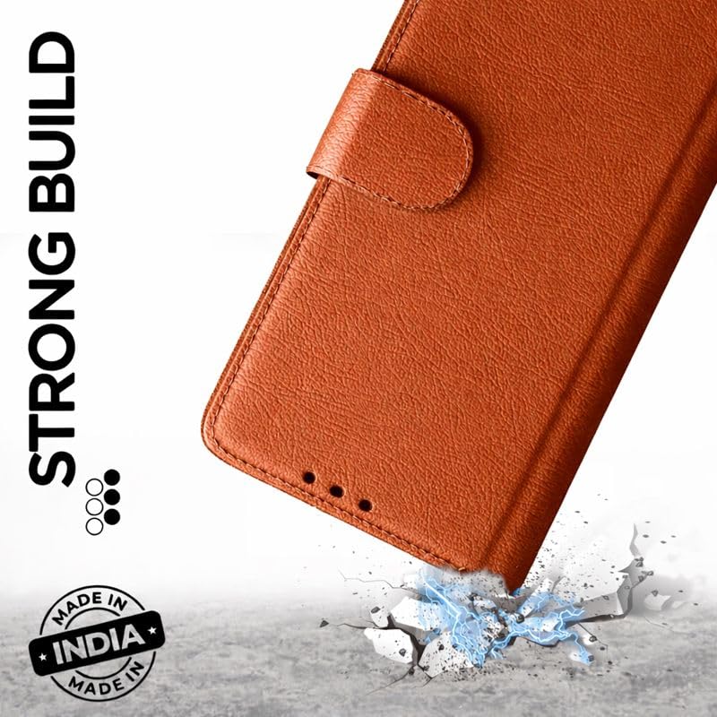 Image of Cover for Vivo T5x 5G / Y51 Pro 5G / iQOO Z11x 5G, Wallet Style, Leather Finish, Magnetic Closure, Inbuilt Stand, Card Pocket (Tan)
