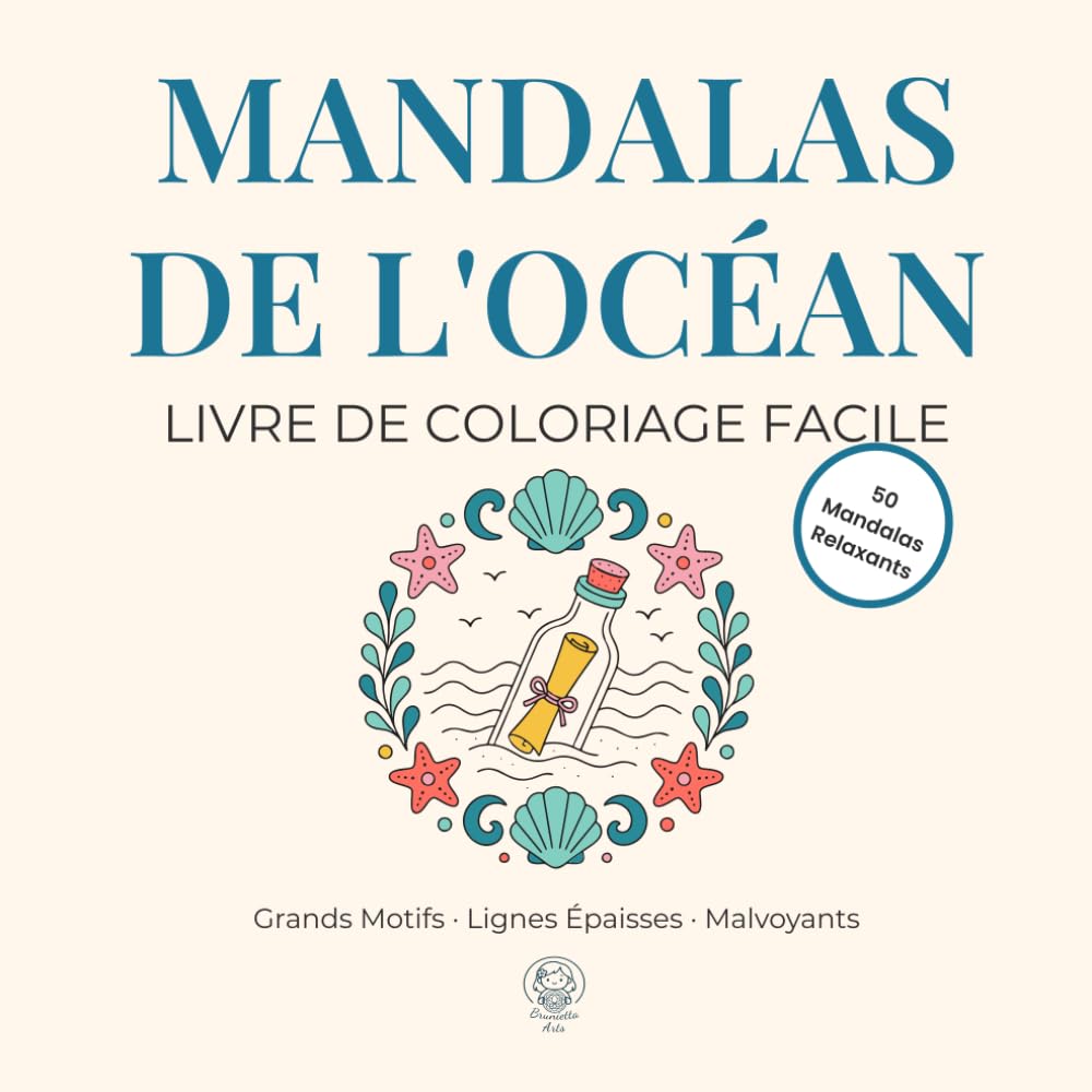 MANDALAS DE L'OCEAN. Livre de coloriage facile: Grands Motifs · Lignes Épaisses · Malvoyants