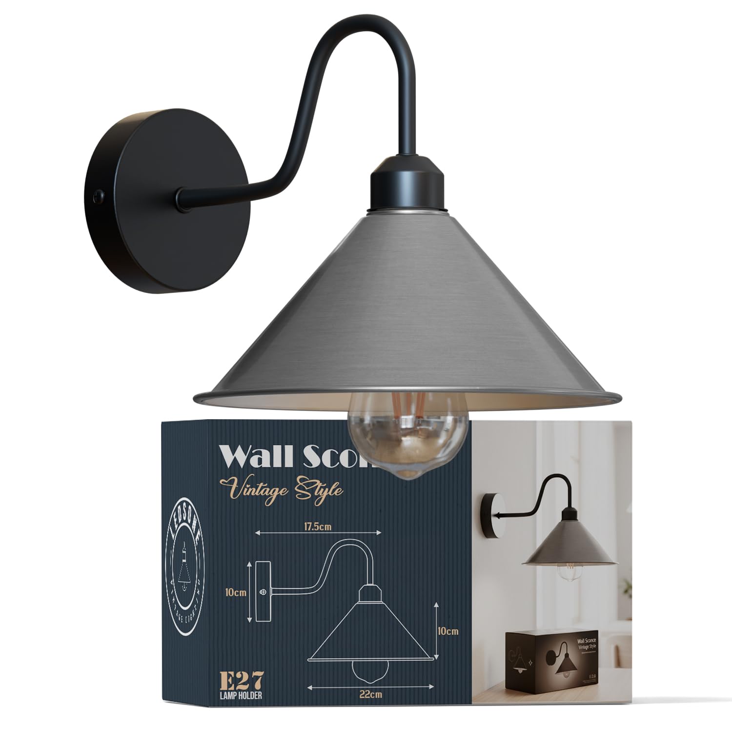 Led Wall Lights Indoor Modern Satin Nickel 22cm Cone Shaped Shade