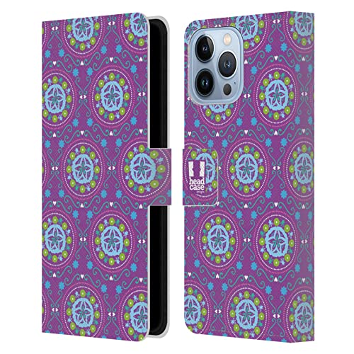Funda Cuero iPhone 13 Pro MAX Flores Bohemias Moradas Evita Arañazos con Cierre Magnético