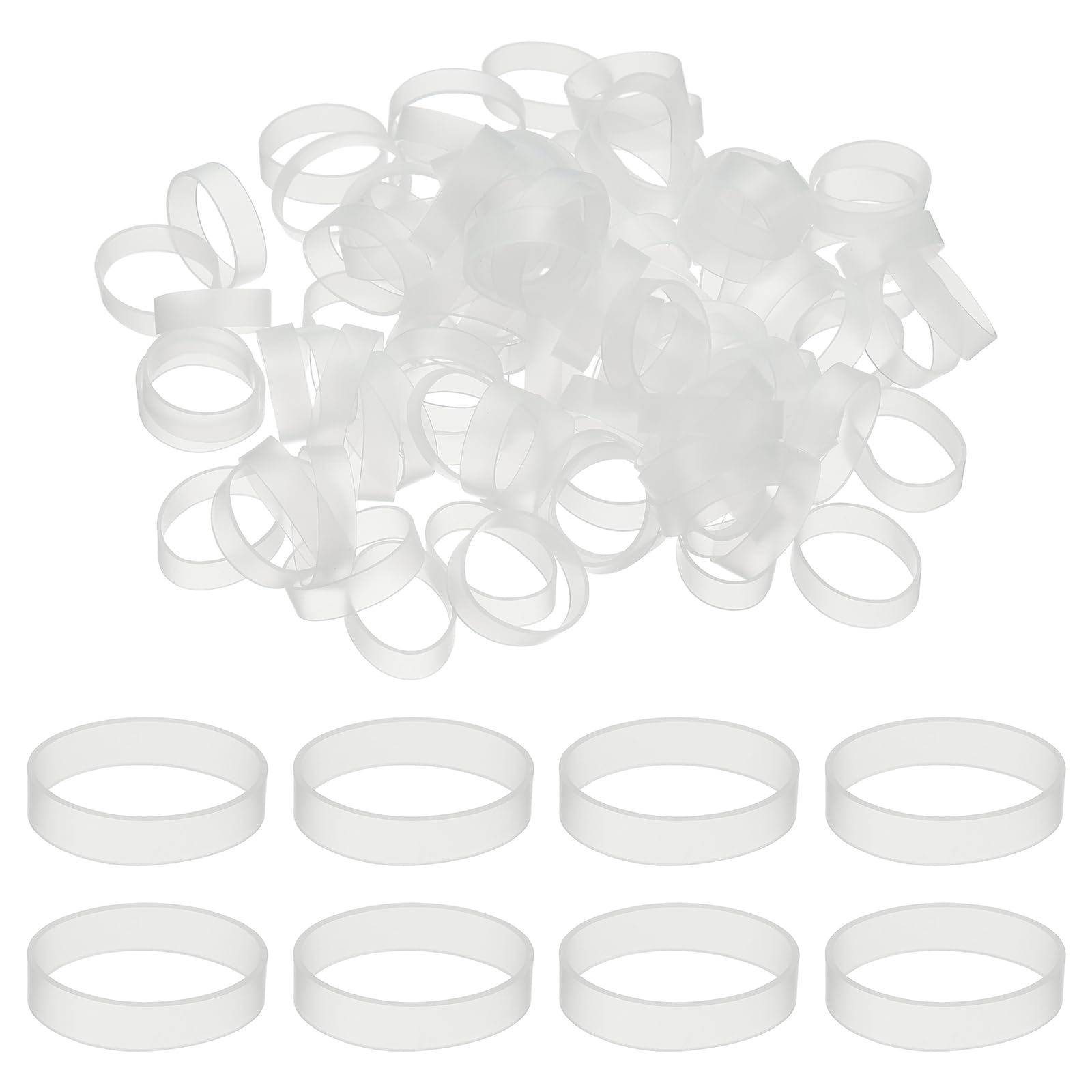 PATIKIL 200Pcs Silicone Cable Ties, 17mm Heavy Duty Small Strong Rubber Bands Silicone Rubber Bands for Cord Management Home Office Organization, Transparent(27x5x0.6mm)