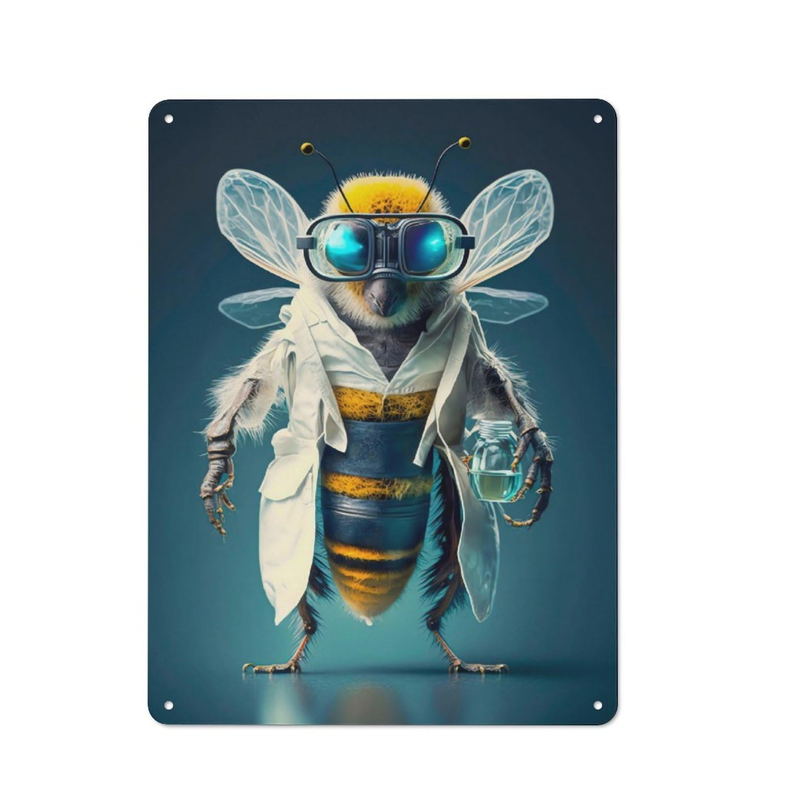 Junmoney Buzzing Genius Lab Bee Rustic Metal Wall Sign 40X30cm Featuring For Garage Wall, Tin Sign Wall Decor For Garages And Workshops