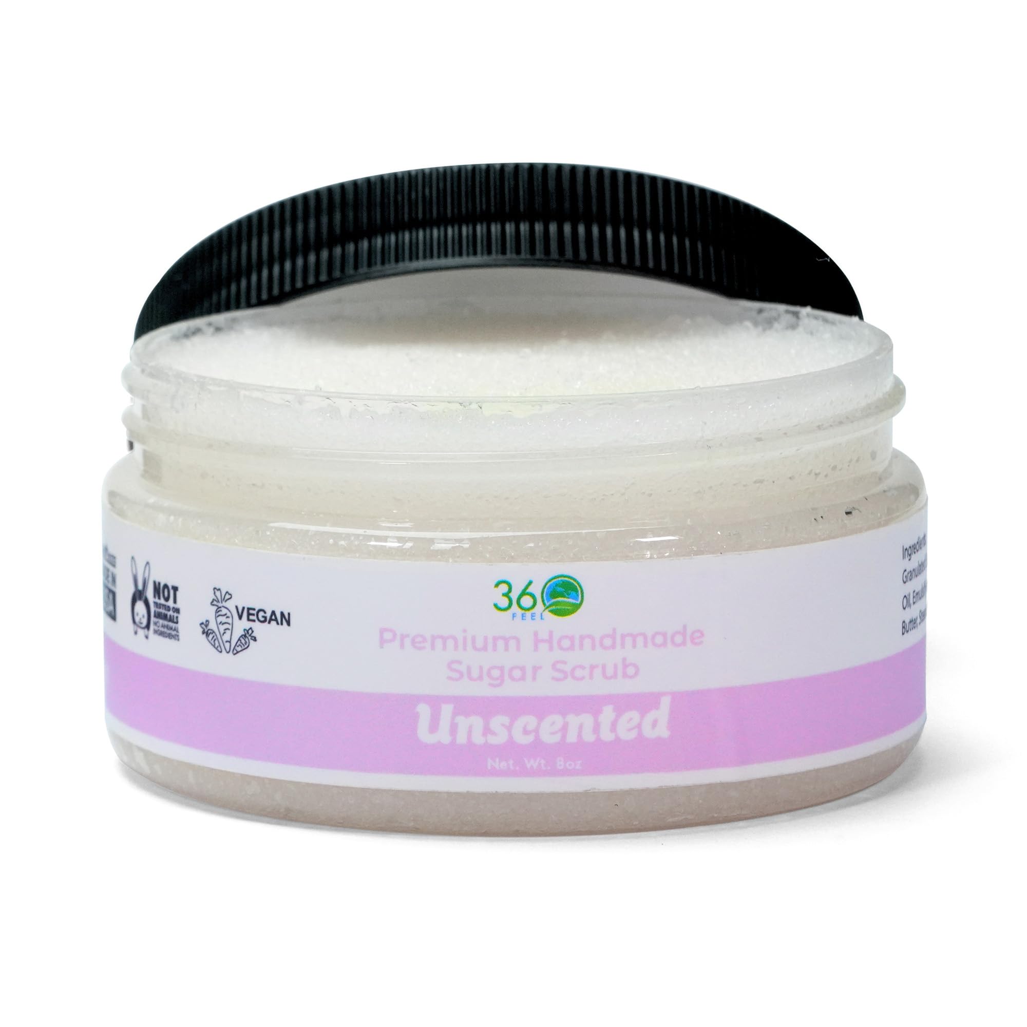 360Feel Fragrance Free Sugar Body Scrub - Great for Exfoliating Bodyscrub Acne Scars Stretch Marks Foot Scrub Great Gifts For Women - 8 Fl Oz