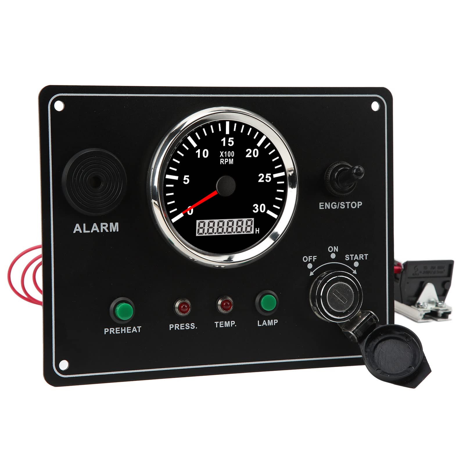 Aramox Tacómetro de Motor Marino Panel de Instrumentos de Aleación de Aluminio Velocímetro Multifunción 0 a 3000 RPM 24 V con Alarma de Temperatura de Agua de Presión de Aceite para Barco de Yate RV
