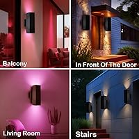 Vista 7 de Luces de pared para exteriores, luces LED RGB del anochecer al amanecer, IP56 de aluminio negro antioxidante, impermeable, montaje de pared