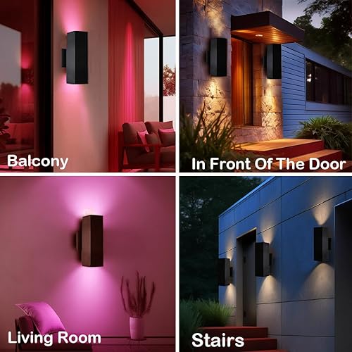 Miniatura 7 de Luces de pared para exteriores, luces LED RGB del anochecer al amanecer, IP56 de aluminio negro antioxidante, impermeable, montaje de pared para la