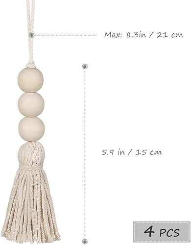 Miniatura 3 de SEWACC 8 guirnaldas de cuentas de madera con borlas, cuentas de granja, cuentas de oración bohemia, decoración rústica de campo, cuentas de borla de