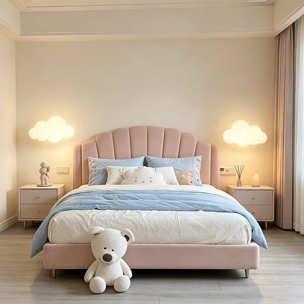 LED Wandleuchte Für Das Bett 3D Wolken Wandlampe Kinderzimmer Mit Cremeweißem PE Schirm 3 Stufig Einstellbare Lichtfarbe Geeignet Für Schlafzimmer Wohnzimmer Babyzimmer Flur Deckenmontage(groß)