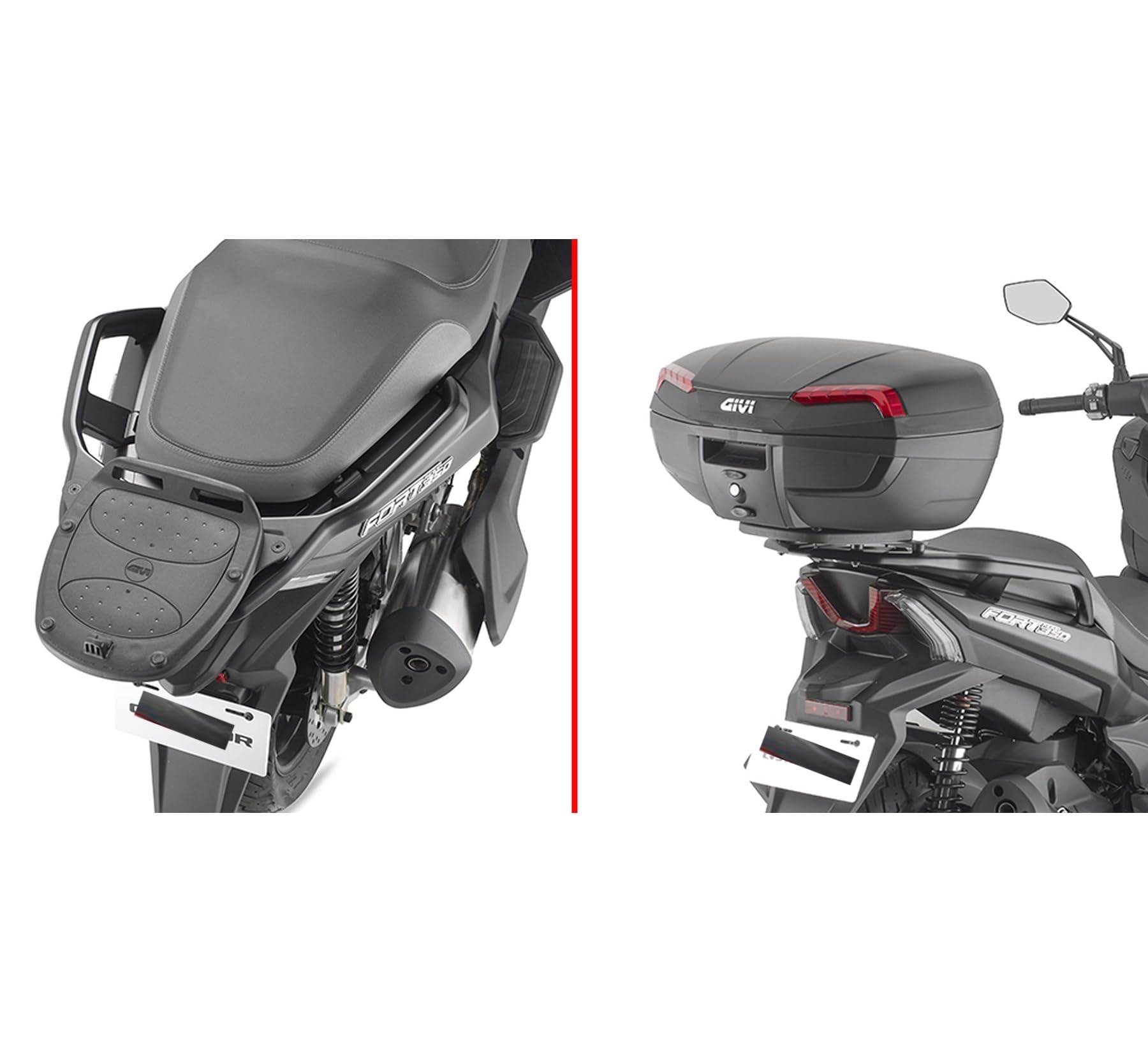 givi motorradkoffer alp44a monolock alpina aluminium 44 lt + träger kompatibel mit qj motor fort 350 2024 mototopgun alp44a + sr9700
