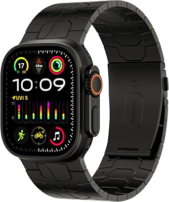 ACESTAR Full Titanium Band Compatible with Apple Watch Ultra 3/2/1 49mm / Series 10 46mm, 26mm Wide Adjustable Links with Titanium Folding Clasp Connectors and DLC Coating