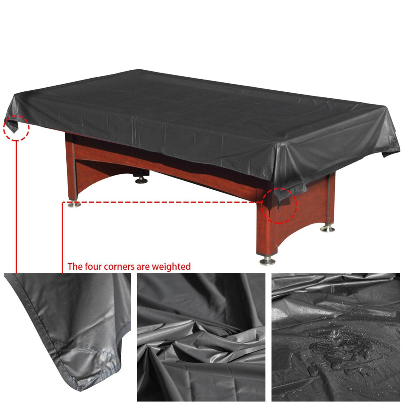 Billardtisch Abdeckung, Pool Snooker Billardtisch Abdeckung, Staubdicht, Strapazierfähig, Wasserabweisend, 2,4 M Tischdecke, Tischschutz für Stuhl Set, Schwarz