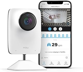 Miku Smart Baby Monitor - Contact-Free Breathing & Movement Monitor - Real-Time Breathing - HD Video & Audio, Night Vision, Two-Way Talk, Motion, Sound, Humidity & Temperature Detection