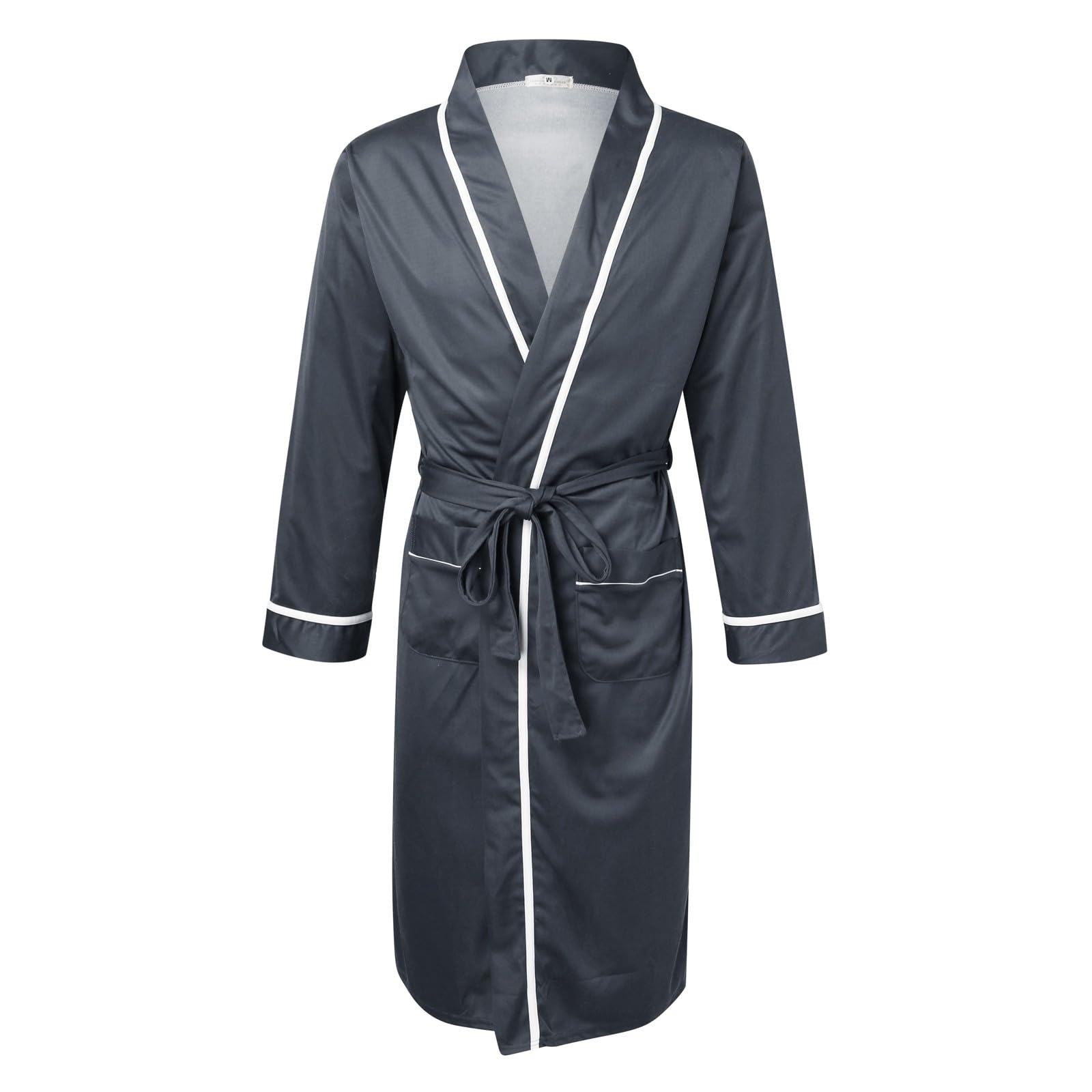 Peignoir Homme Satin,Robe De Chambre Homme Ete Légère Peignoir De Bain Manches Longues Confortable Couleur Unie Pyjama Kimono avec Poche et Ceinture Imitation Pyjamas de Soie