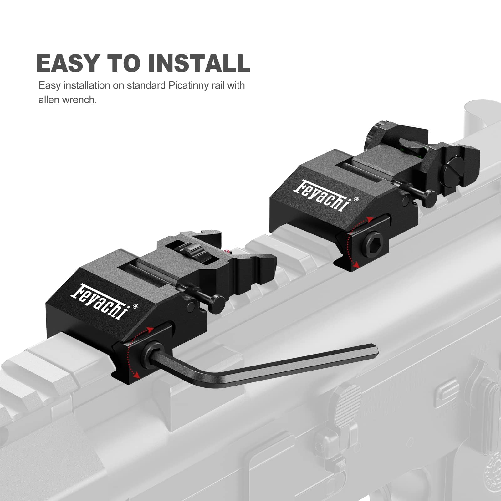 Feyachi S37 Flip Iron Sight es Compatible con los rieles Picatinny y Weaver, Miras Tácticas Plegables Delanteras y Traseras Sólo para Actividades Deportivas