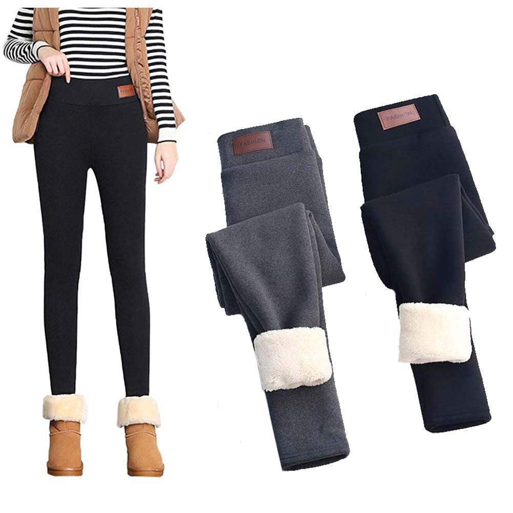 LUANXIU Fleece Lined Leggings, Women Solid Winter Warm Tight Thick Velvet Wool Cashmere Pants Trousers Leggings
