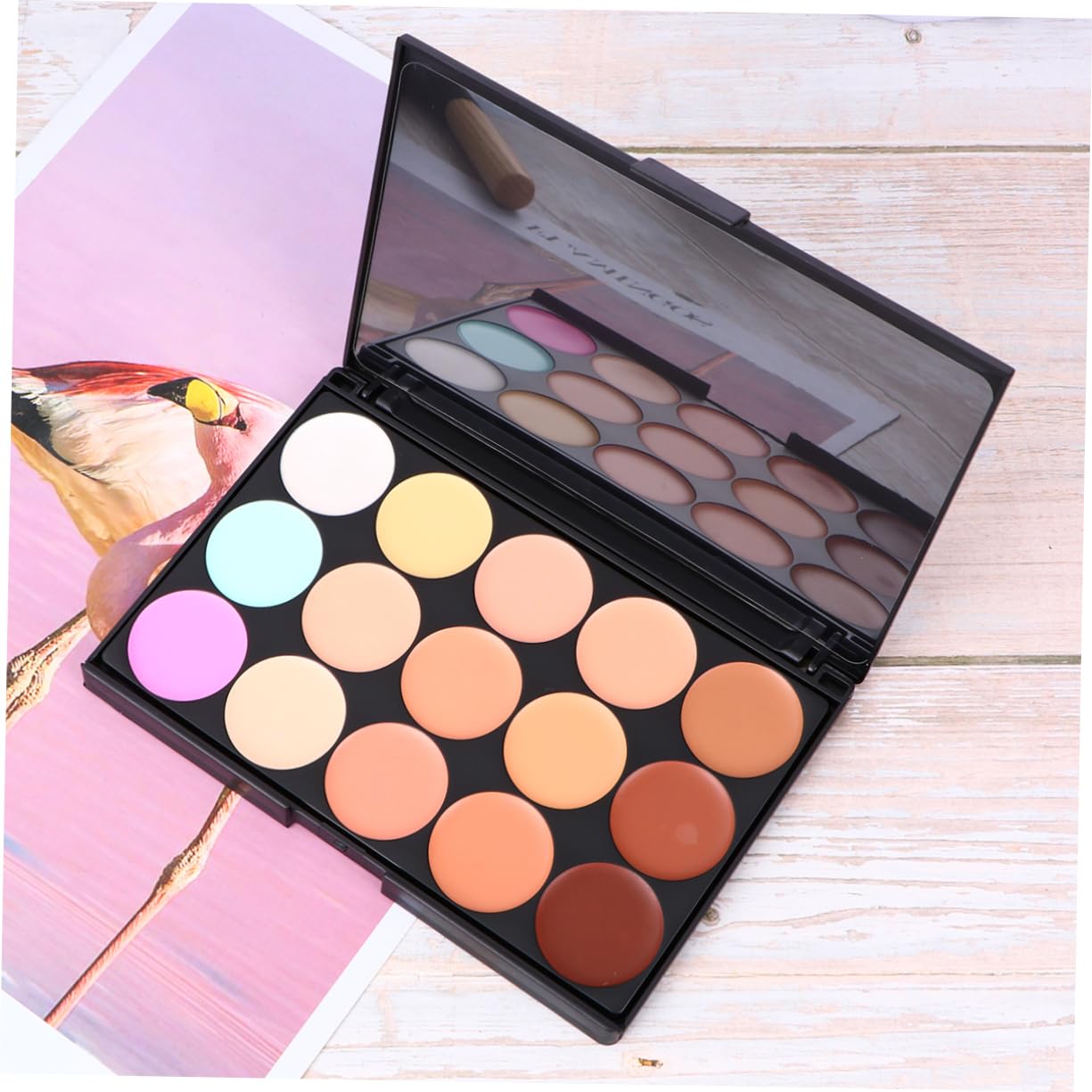 IWOWHERO Angled Makeup Brush for Concealer 15 Colors Face Powder Concealer Palette