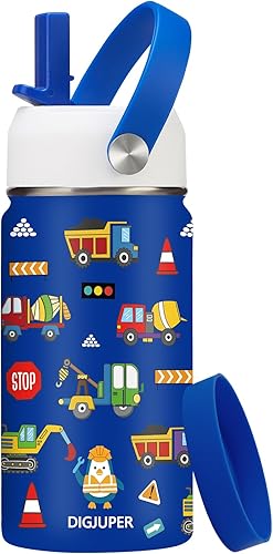 Miniatura 6 de Botella de agua aislada para niños de 12 onzas con popote  Frío-24 horas caliente-12 horas, botella de agua para niños pequeños a prueba de derrames