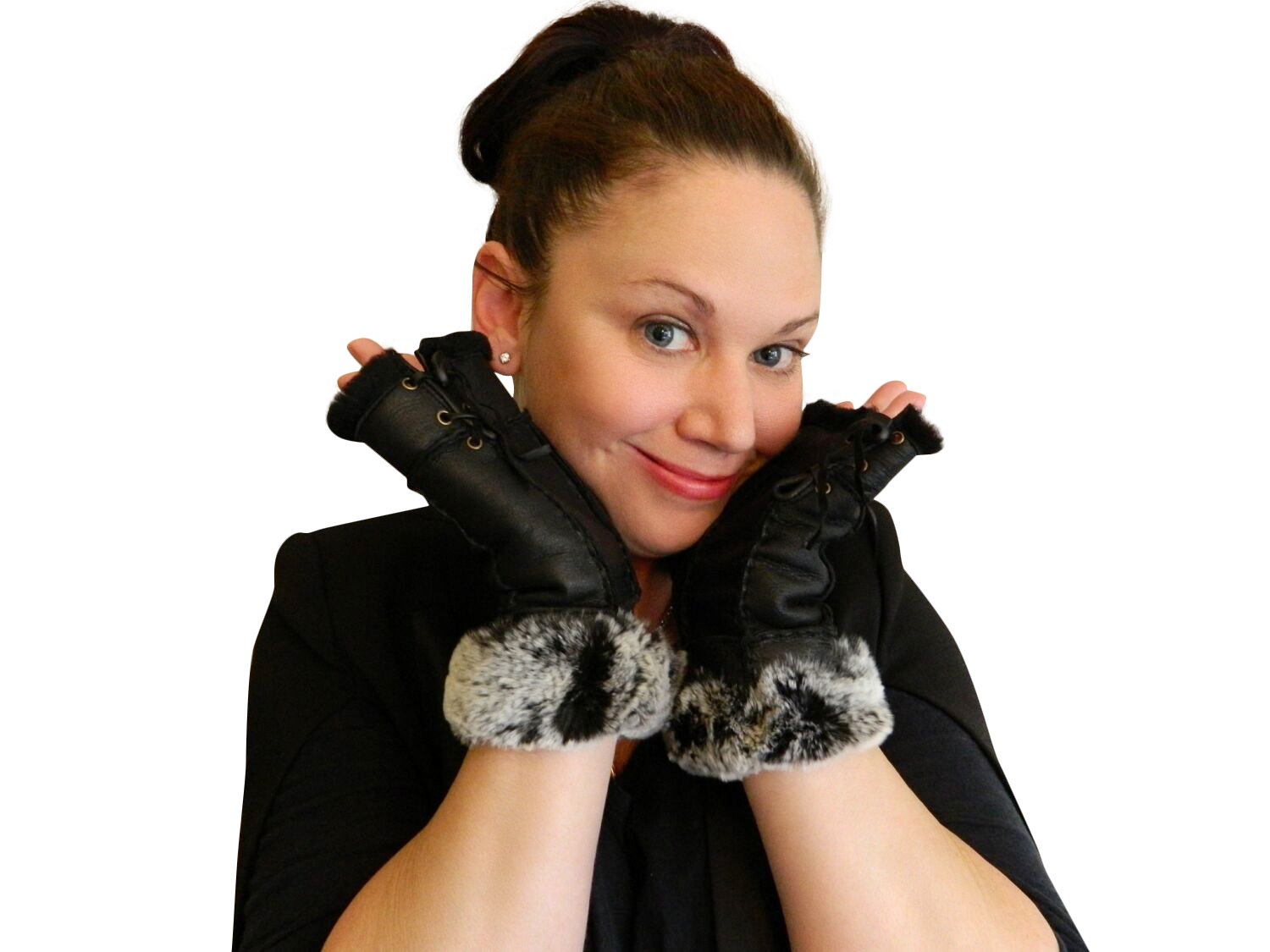 Women's Genuine Shearling Fingerless Gloves
