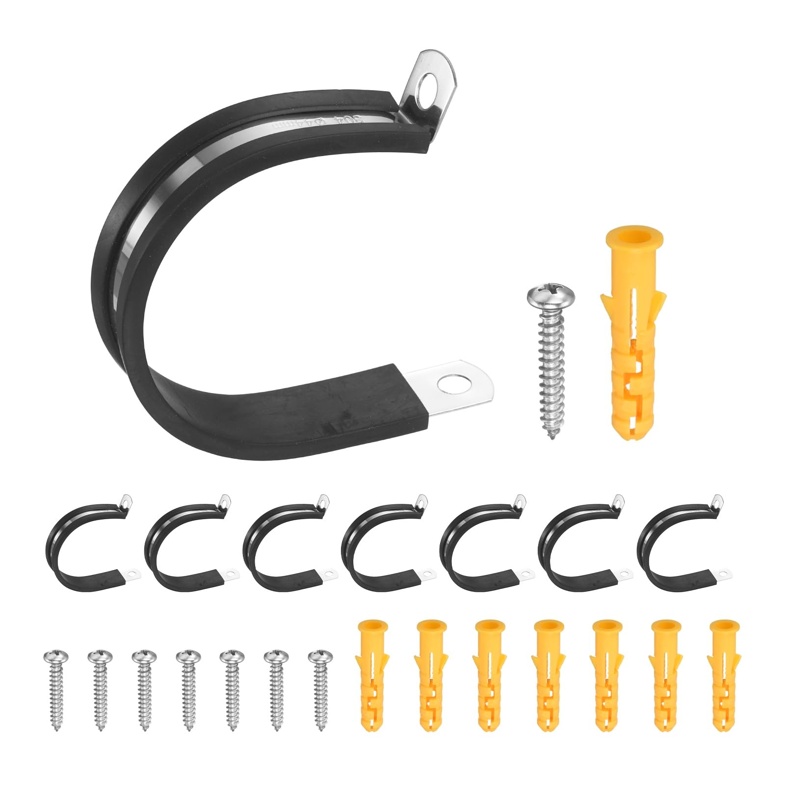 sourcing map 15Pcs 44mm(1.73 Inch) Cable Clamps, 304 Stainless Steel R Type Rubber Cushioned Insulated Hose Clamp, Pipe Conduit Strap Holder Clips for Tube, Lines, Wire Cord Installation