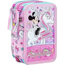 Maletin Escolar Minnie Disney Minnie Mouse Con Unicornio Estuche Triple Lleno para Niñas, Plumier Triple, 44 Accesorios Educación Primaria, 20 Centímetros, 3 Cremalleras, Compartimentos Organizados