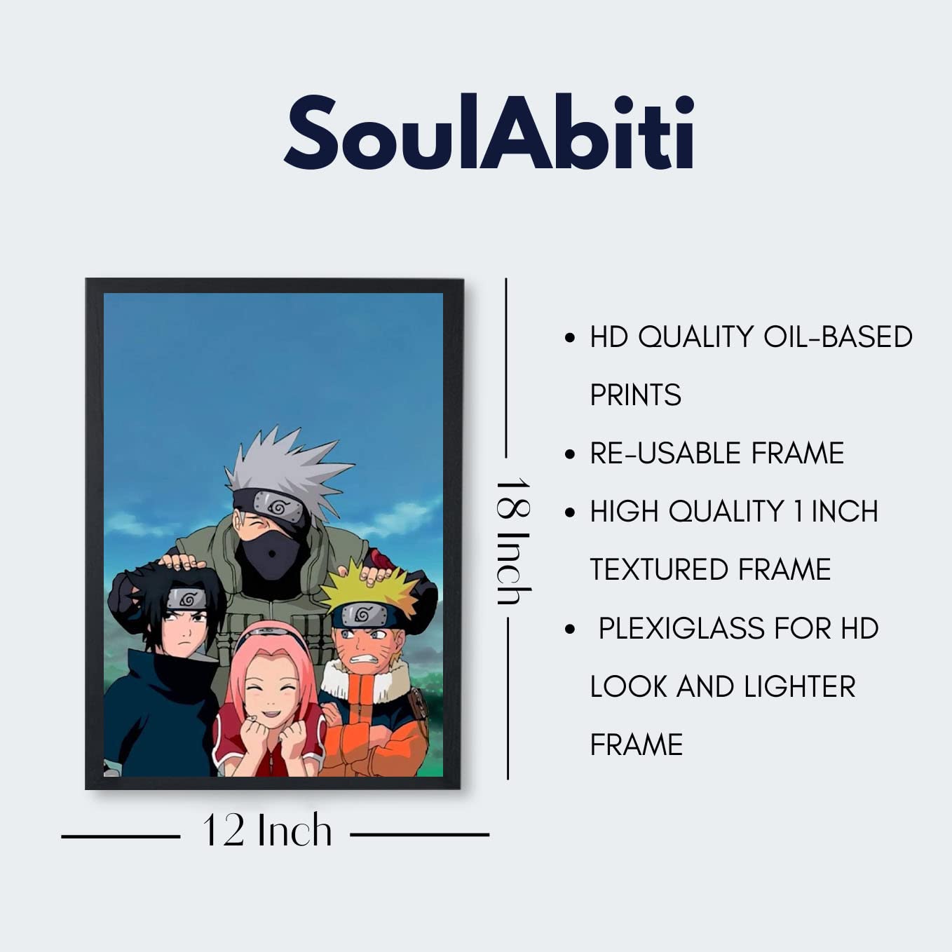 SoulAbiti Presents Naruto uzumaki, Kakashi hatake, Sasuke uchiha and Sakura haruno's first Team 7 Photo Poster Art (12-inch X 18-inch, Framed) N-57 2