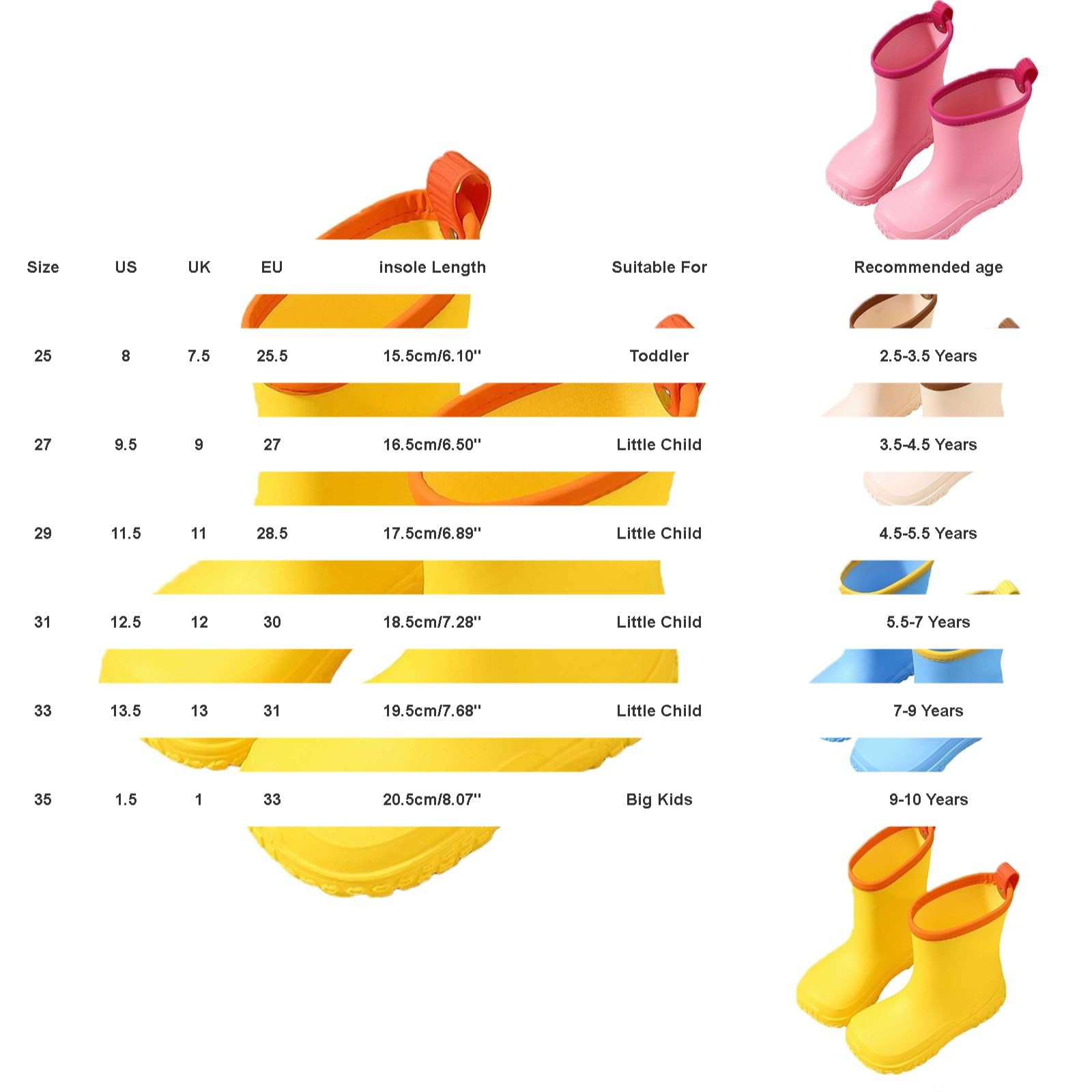 Gummistiefel Halbhoch Kinder für Jungen & Mädchen, wasserdichte Matschstiefel mit Profilsohle, Leichte Regenstiefel Garten und Flexible Regenstiefel
