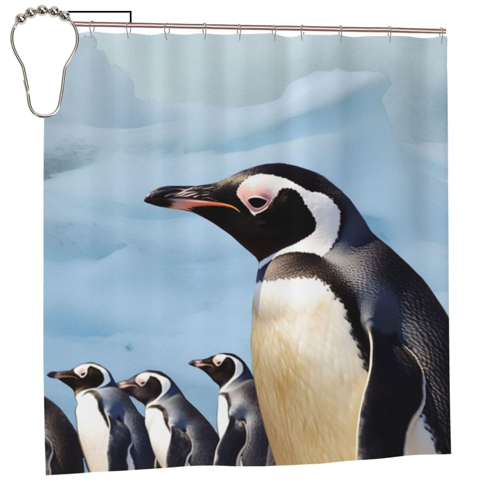 BWWHCCTI Penguin Print Printed Shower Curtain With 12 Iron Hooks Opaque Quick Drying Waterproof Shower Curtains Sets For Bathroom 183x183 CM