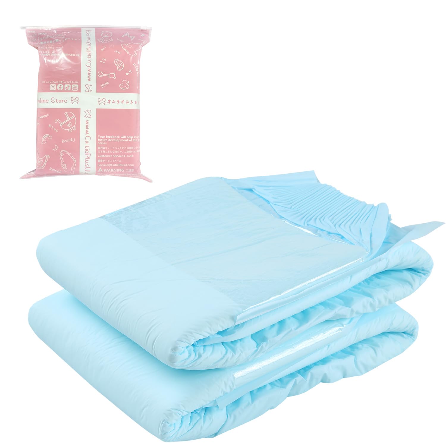 CutiePlusU Adult Diapers Heavy Absorption Dry Surface Disposable Adult Diaper All Night-Blue 2 Pieces (Large 37"-47")