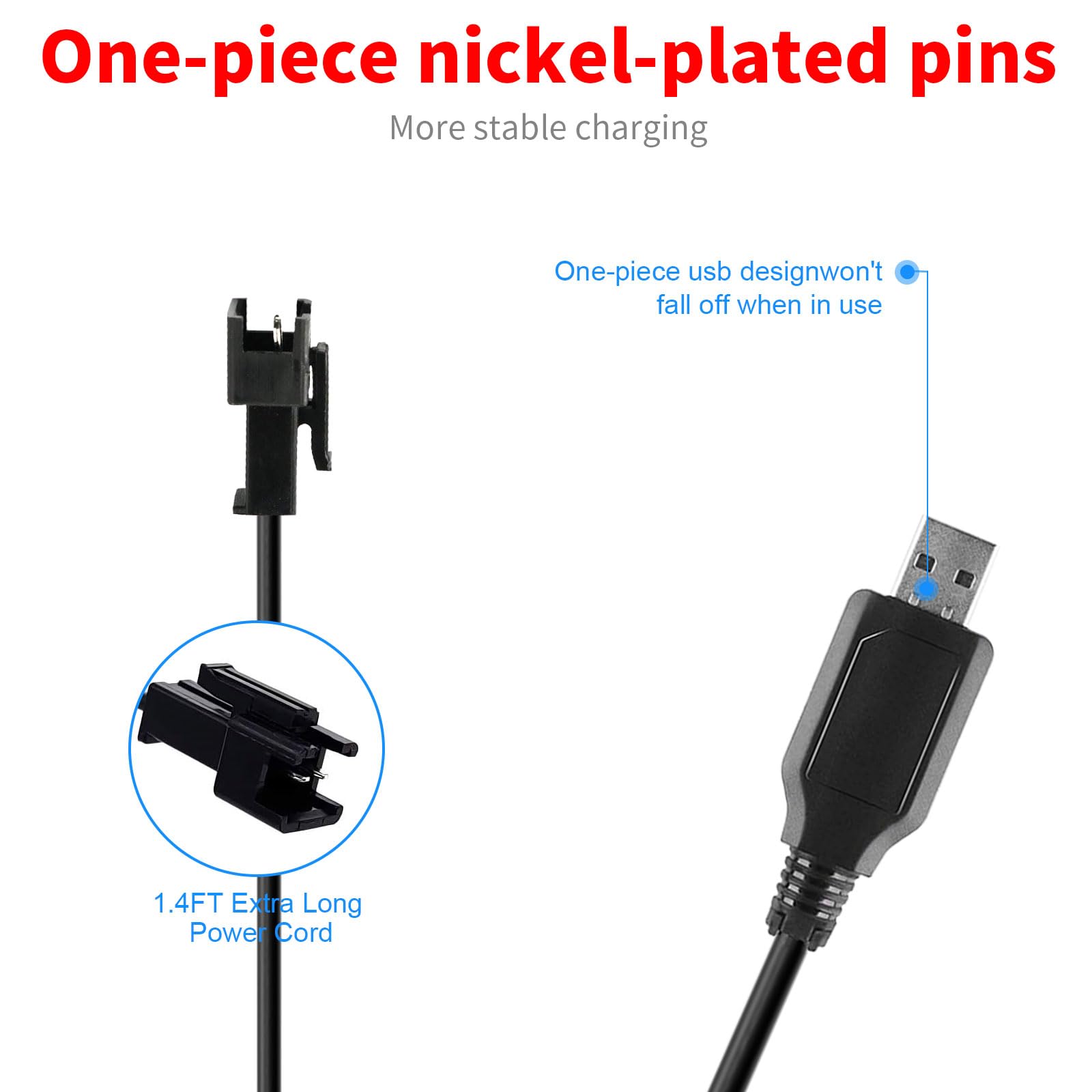 MEROM Compatible with Threeking RC Stunt Cars 4.8V USB Charger Cable, Power Cord with SM-2P Plug Connector Supply Wire