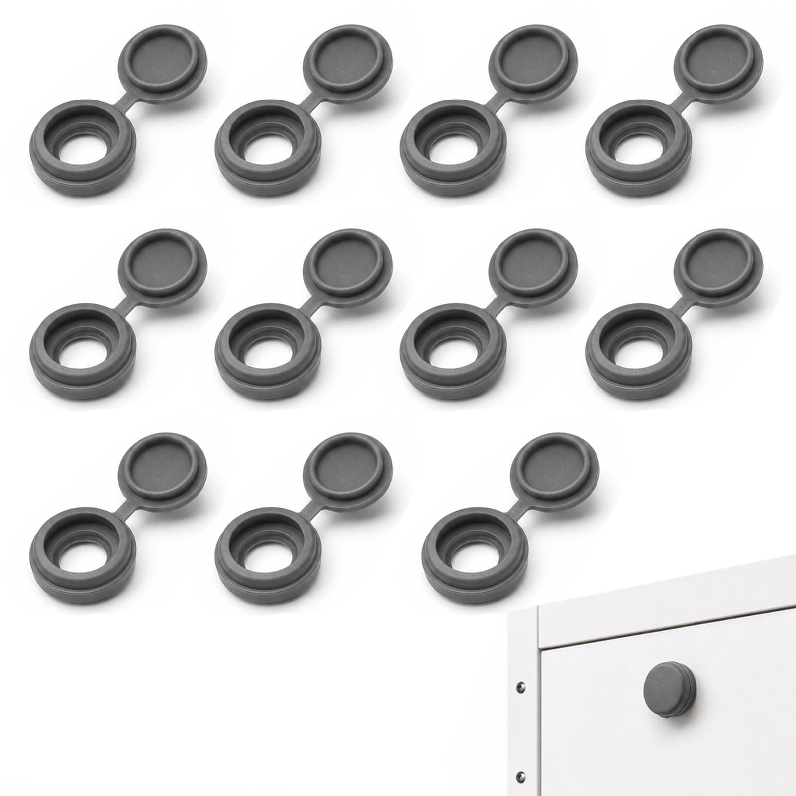 150 Pcs Screw Cap Covers, Hinged Screw Cover Caps Grey Decorative Screw Covers for Cabinet Furniture Shelves, Plastic Screw Head Hiding Caps for Hardware