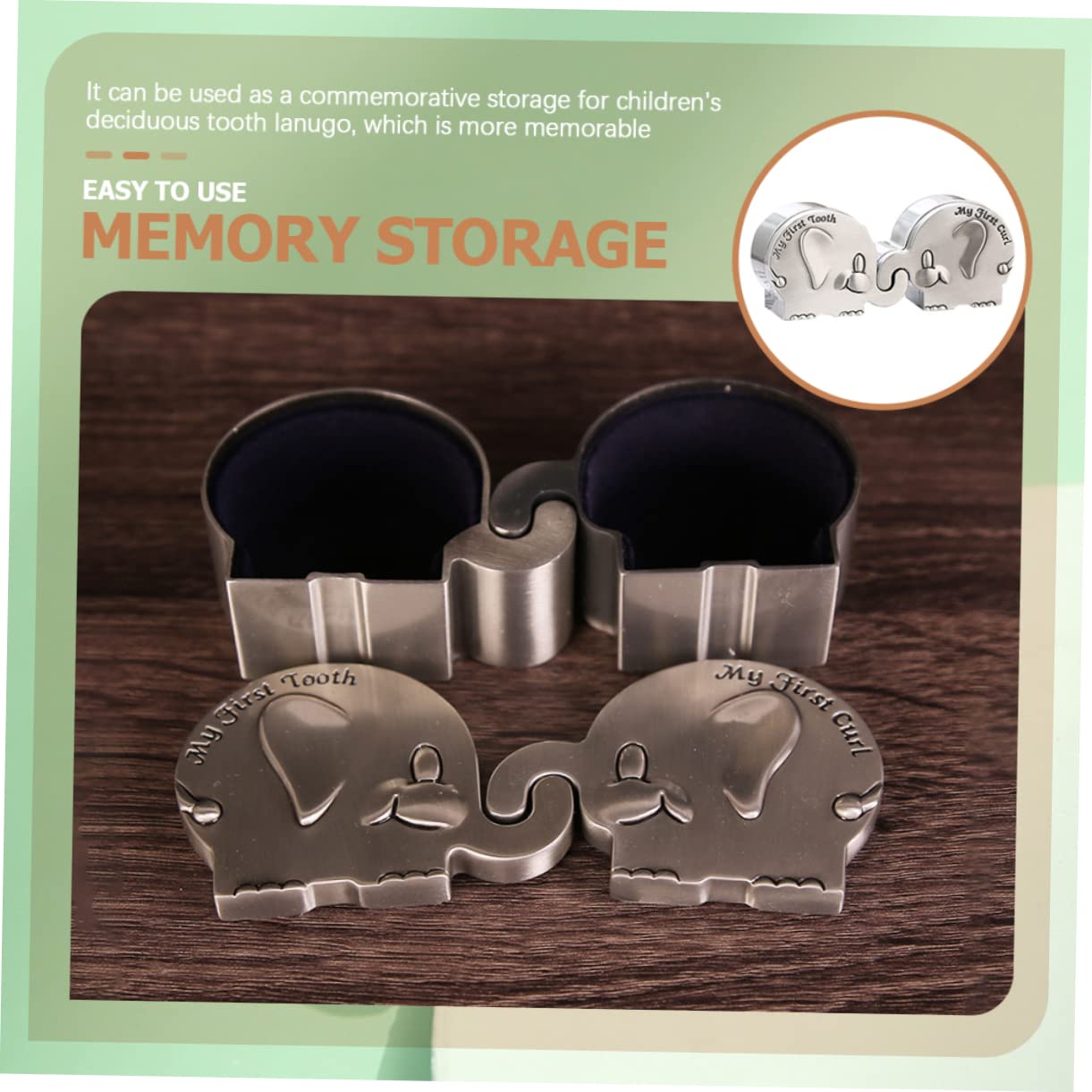 Cabilock 1Pair Keepsake Box for First Tooth Elephant Design Tooth Fairy Holder for Portable and Easy to Use for Storing Milk Teeth and Keepsakes