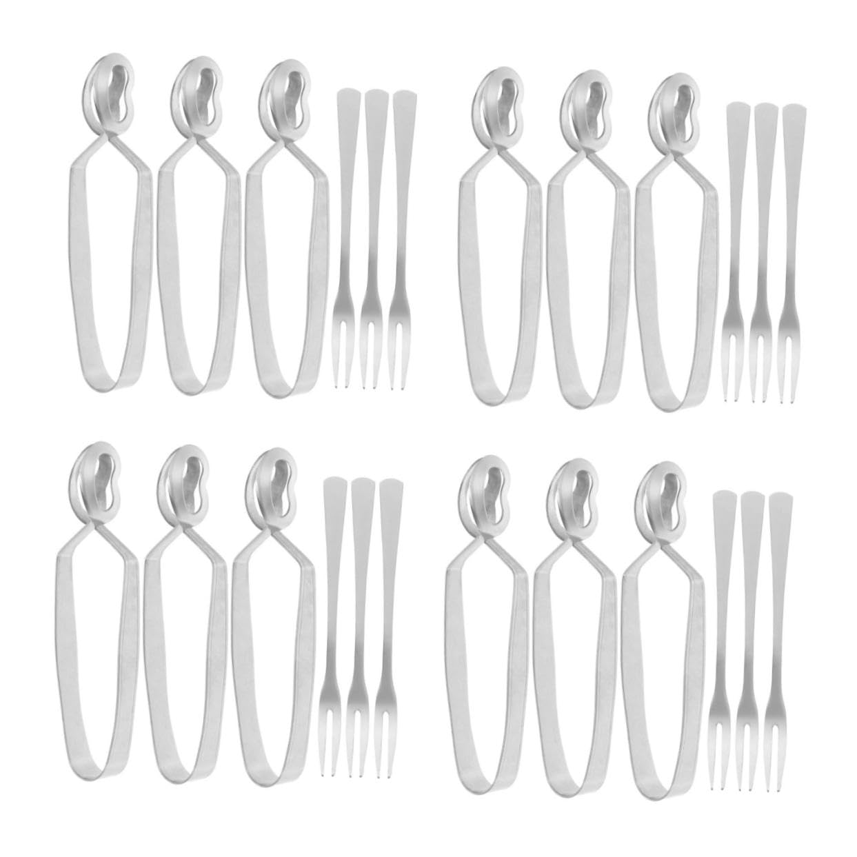 Amosfun 12 Juegos Utensilios Inoxidable para Caracoles Pinzas y Tenedores para Servir Escargot Cocina y Herramientas Prácticas y Fáciles de Limpiar