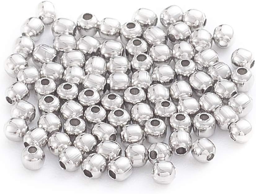 About 500pcs Hollow Round 304 Stainless Steel Beads, 2x2mm Stainless Steel Loose Spacer Beads for Jewelry Making for DIY Bracelet Necklace Earrings, Hole: 0.8mm