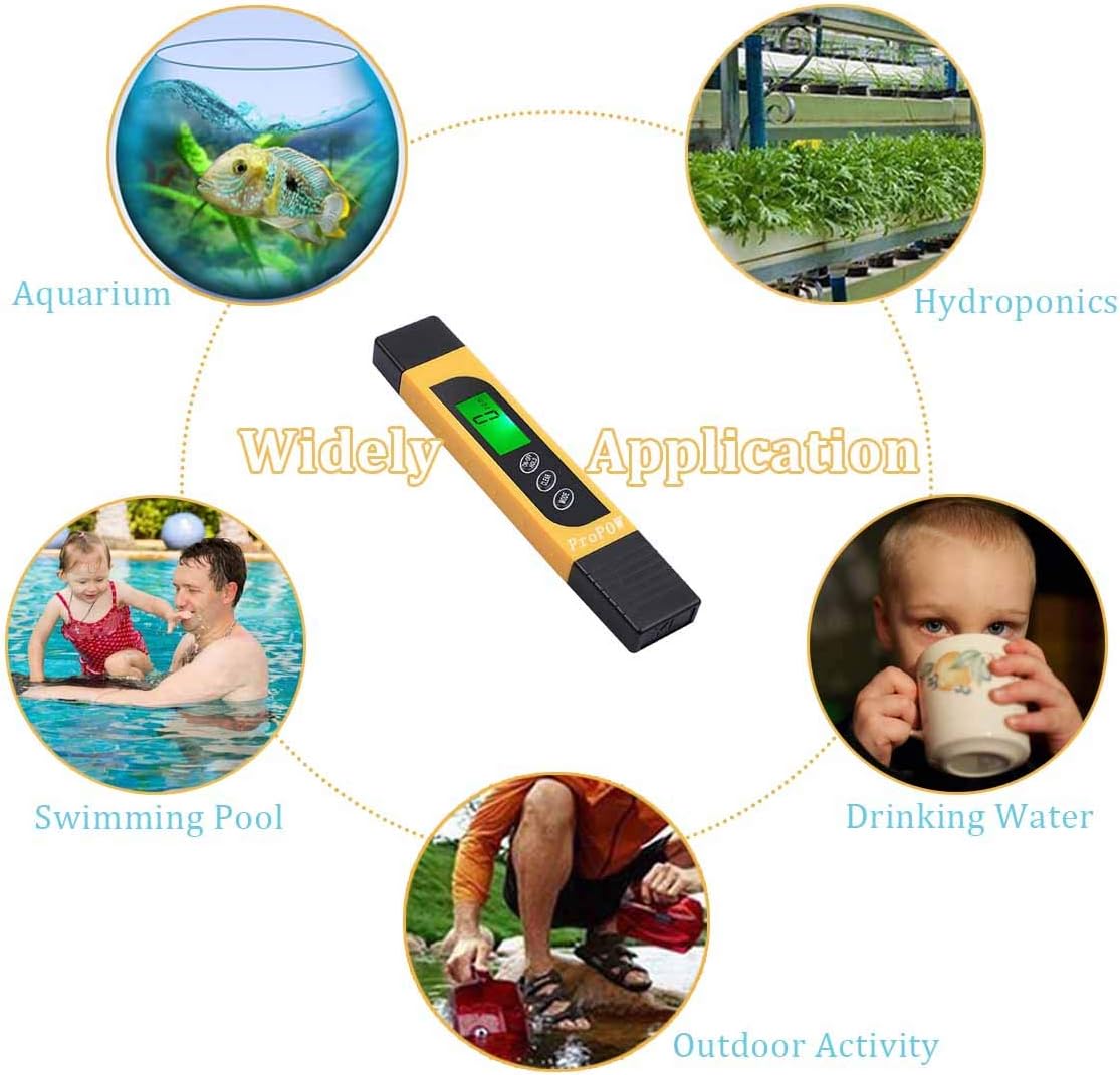 ProPOW TDS Meter, Water Quality Tester 3-in-1 TDS/EC/Temperature Meter,Water Testing Kits for Drinking Water,Swimming Pools,Aquariums,Hydroponics, Measure 0-9999 ppm (Yellow)