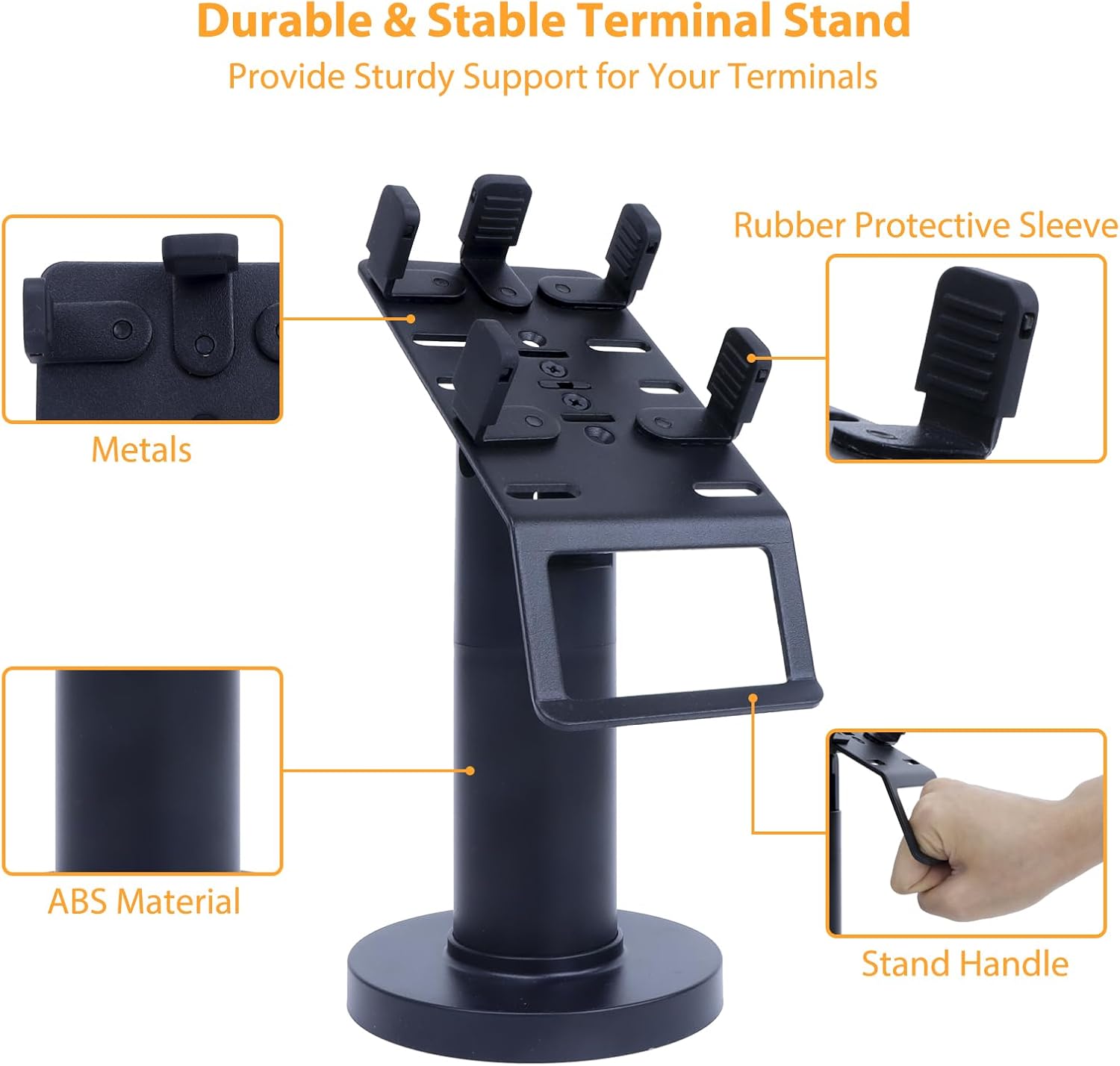 Universal Credit Card Terminal Stand for Square Terminal, 7" Tall Swivel and Tilt Credit Card Readers Square Stand with Handle for Most POS Machine, Screw-in and Adhesive Installation, Black