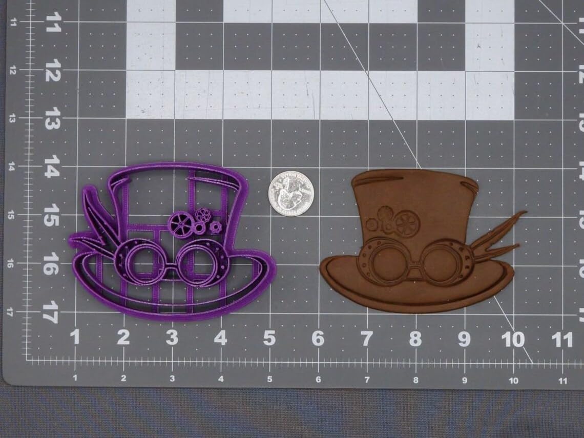Black Steampunk Top Hat and Glasses Cookie Cutter Silhouette for Costume Party Baking Biscuit Fondant Mold DIY Clay Craft Victorian Steam Era Theme Cosplay Treats Decor Gift