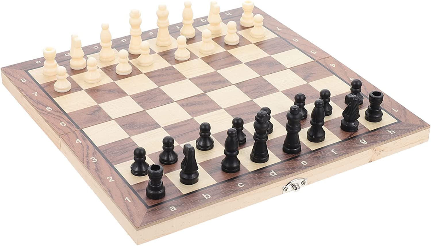 International 3-in-1 Chess, Multifunctional Wooden Chess Set Folding Chessboard Game Travel Games Chess Checkers Draughts and Backgammon Set Entertainment Educational Toys(34cmx34cm)