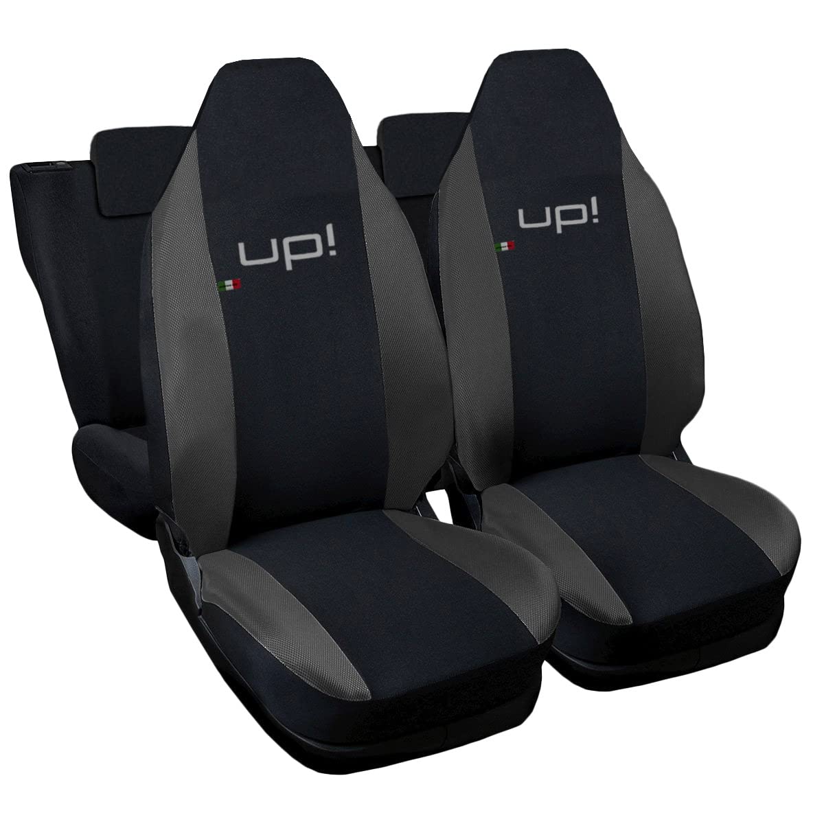 Lupex Shop Coprisedili auto compatibili con Up, Nero/Grigio scuro, Made in Italy, tessuto poliestere, set sedili completi anteriori e posteriori
