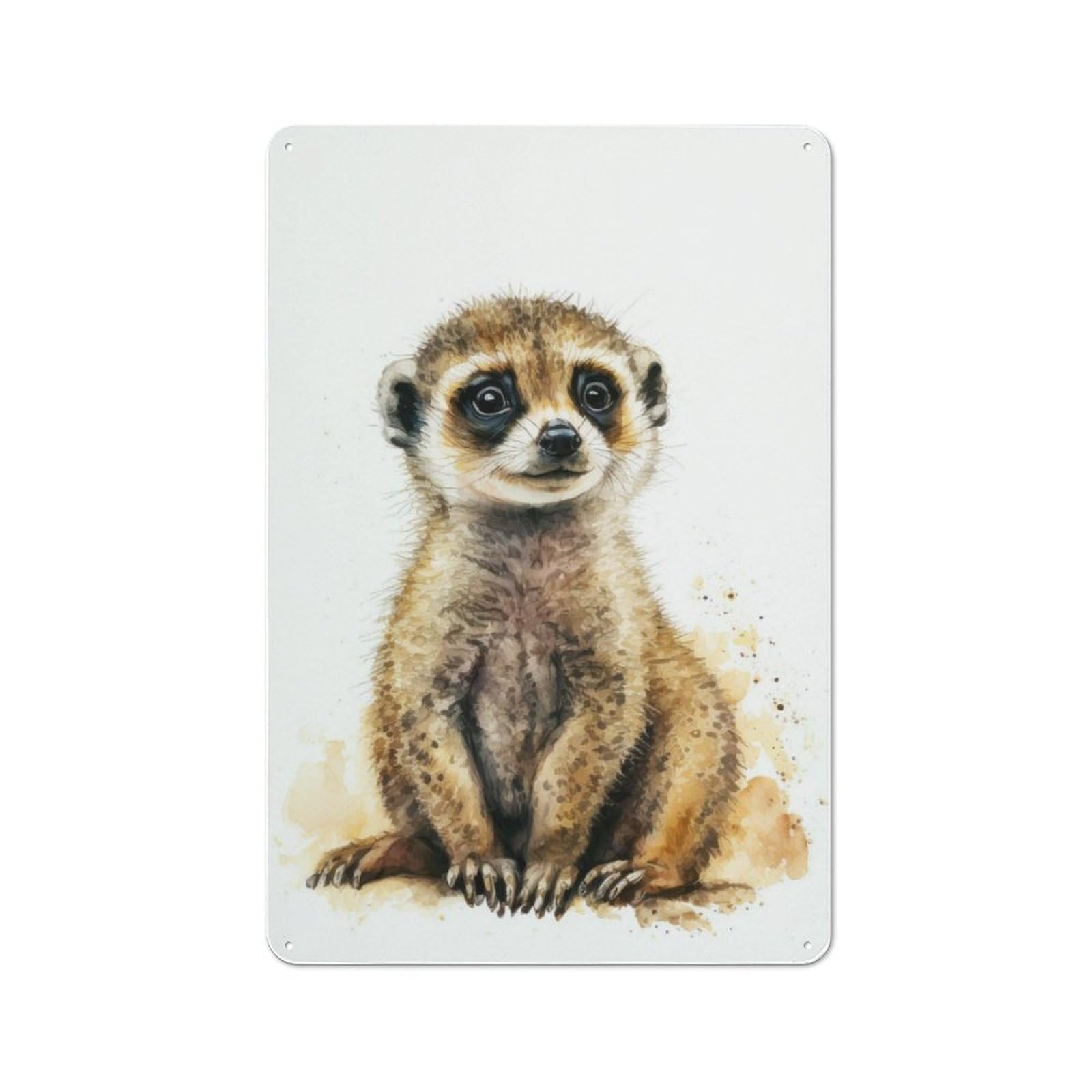 Baby Meerkat Watercolor Retro Metal Sign 30x20cm for Garden Room Or Summerhouse, for Garden Room Decor Fans