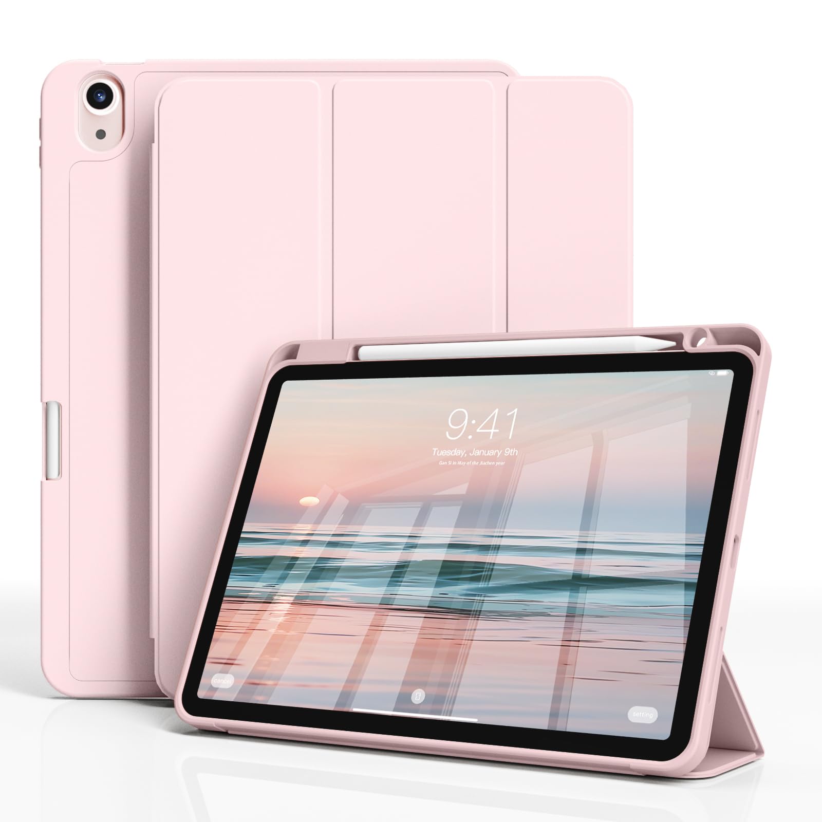 JKSML Hülle für iPad Air 11 Zoll M4/M3/M2 (2026/2025/2024) & iPad Air 5./4. Generation 10,9 Zoll (2022/2020), Weich TPU Schutzhülle mit Stifthalter, Auto Schlafen/Wachen, Rosa