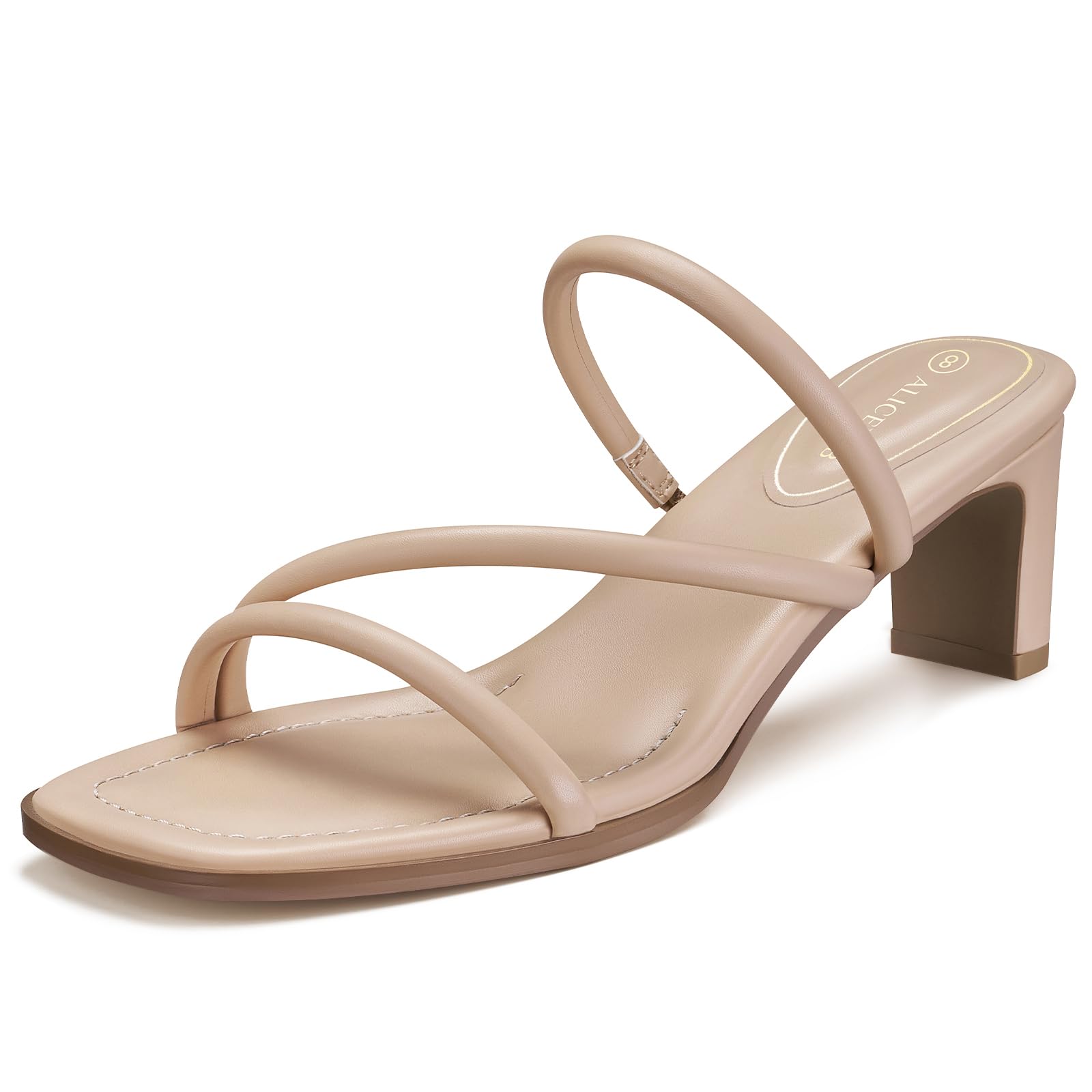 ALICEPUB Slip On Heels Strappy Heels for Women 2IN Low Chunky Heels Comfortable Short Heels Square Open Toe Heeled Sandals Party Casual Size 11