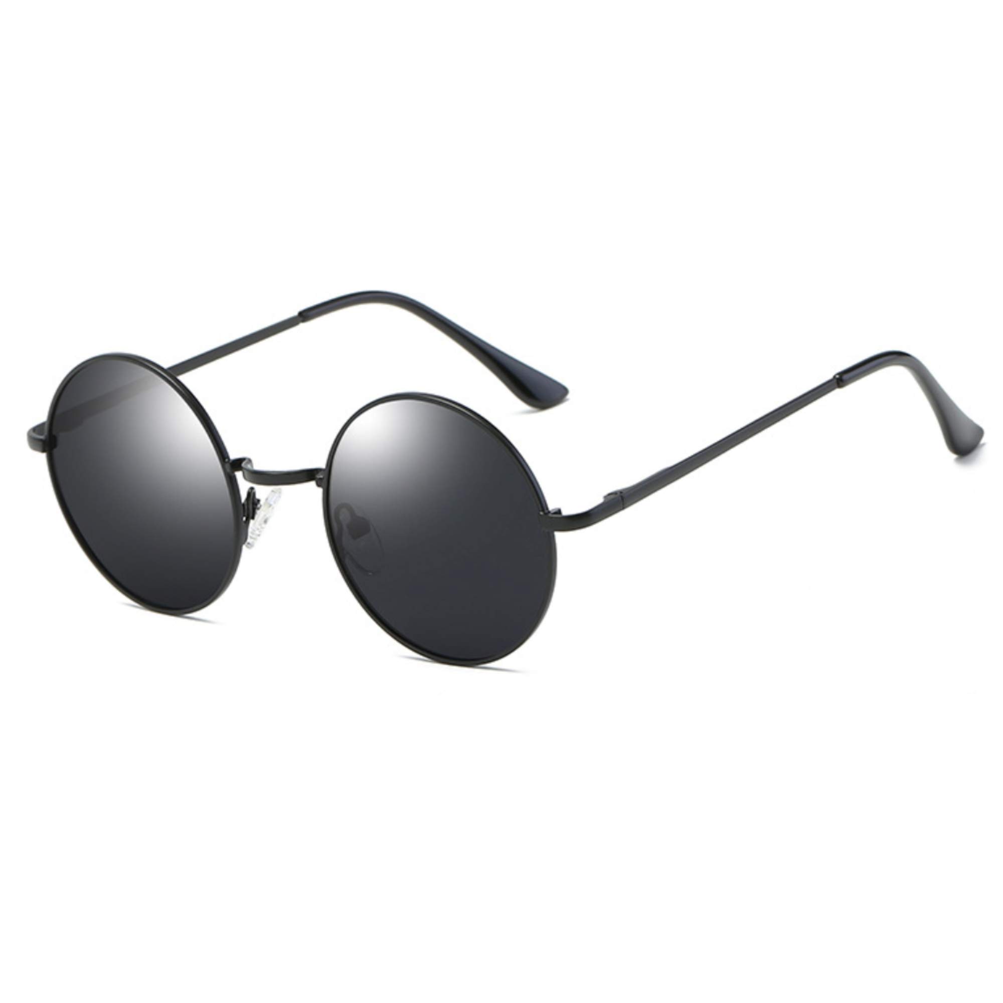 [Glasses Trust] 偏光 丸型 サングラス 丸サングラス ラウンド ファッション丸メガネ UVカット 軽量 (偏光ブラック＆ブラックフレーム) Free Size