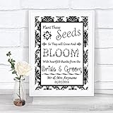 Black and White Damask Plant Seeds Favours Personalized Wedding Sign