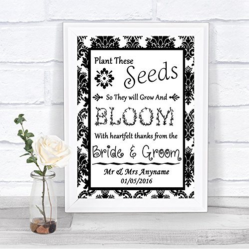Black and White Damask Plant Seeds Favours Personalized Wedding Sign
