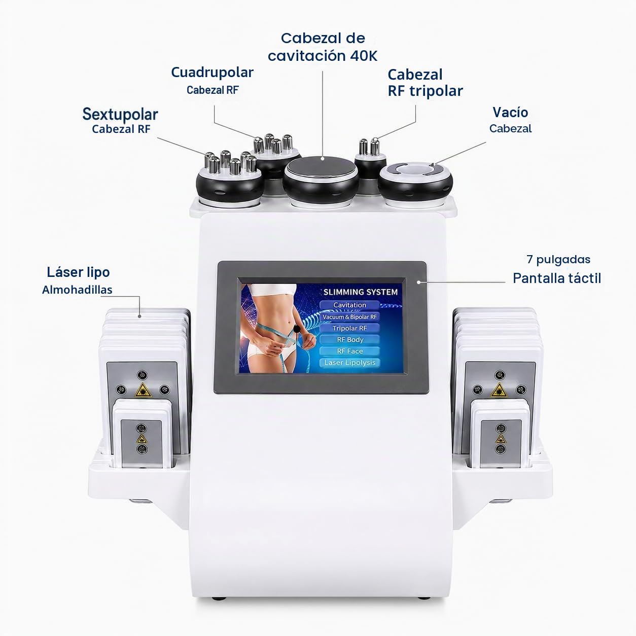 Máquina de cavitación 6 en 1: equipo multifuncional para modelar el cuerpo y belleza facial para cara, brazos, abdomen, cintura, muslos y nalgas